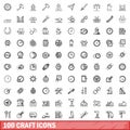 100 craft icons set, outline style