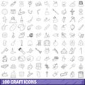 100 craft icons set, outline style