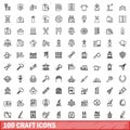 100 craft icons set, outline style Royalty Free Stock Photo