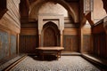 An image of a mosaic podium in a traditional Moroccan riad, Royalty Free Stock Photo