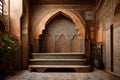 An image of a mosaic podium in a traditional Moroccan riad, highlighting the intricate geometric mosaic patterns and the Royalty Free Stock Photo