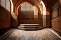 An image of a mosaic podium in a traditional Moroccan riad, highlighting the intricate geometric mosaic patterns and the Royalty Free Stock Photo