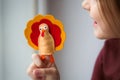 Craft for kids. DIY felt Turkey for thanksgiving day. create art for children. Royalty Free Stock Photo