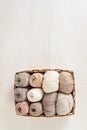 Craft knitting hobby background with yarn in natural colors