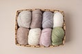 Craft knitting hobby background with yarn in natural colors