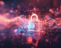 Craft a mesmerizing backdrop background featuring a digital padlock symbolizing IT security in a unique abstract fashion