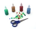 Craft paints, beads, scissors Royalty Free Stock Photo