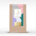 Craft Paper Bag with Almond Chocolate Label. Abstract Vector Packaging Design Layout with Realistic Shadows. Modern Royalty Free Stock Photo