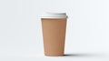 Craft paper biodegradable disposable cup with lid for hot drinks. Tea or coffee to take away. Copy space mockup for logo Royalty Free Stock Photo