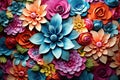 Craft Paper Flowers Texture Background, Beatuful Floral Arangement, Craft Paper Flowers Pattern Royalty Free Stock Photo