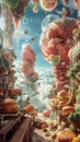 Craft a photorealistic representation of a utopian culinary fusion through a unique perspective