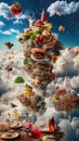 Craft a photorealistic representation of a utopian culinary fusion through a unique perspective
