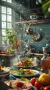 Craft a photorealistic representation of a utopian culinary fusion through a unique perspective