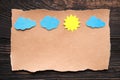 Craft postcard with sun and clouds, paper art style. Greeting card, letter, invitation mockup Royalty Free Stock Photo