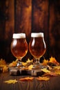 Craft pumpkin ale. Autumn beer in a glass on a wooden table Royalty Free Stock Photo