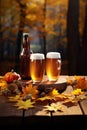 Craft pumpkin ale. Autumn beer in a glass on a wooden table Royalty Free Stock Photo