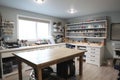 craft room, filled with supplies and tools for crafting