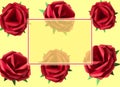 craft rose flower on yellow background, transparent frame in the middle as copy space, creative holiday design Royalty Free Stock Photo