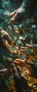 Craft a striking image featuring a close-up shot of hands receiving money from various sources, representing the financial support