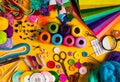 Craft supplies for creative handmade, top view set Royalty Free Stock Photo