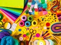 Craft supplies for creative handmade, top view set Royalty Free Stock Photo