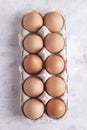 Craft tray with chicken eggs top view Royalty Free Stock Photo