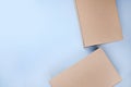 Craft unlabeled cardboard package box presented on stressed brushed on a blue background. The concept of delivery, mail Royalty Free Stock Photo