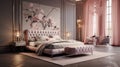 Craft a vibrant, contemporary bedroom scene that embodies opulence and style