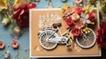 Craft a vintage-inspired birthday card featuring a retro bicycle with a basket of flowers