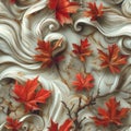 Craft a wallpaper pattern inspired by the iconic leaves of the Sugar Maple tree, arranging them in a swirling