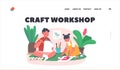 Craft Workshop Landing Page Template. Kids Painting Pictures on Paper, Children Creativity and Drawing Activity Concept Royalty Free Stock Photo