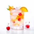 Crafted cocktail with berries, a slice of orange, ice cubes and a sprig of mint Royalty Free Stock Photo
