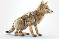 Realistic Coyote in Jellycat-style Robot Form: 3D and Super Detailed with Cinematic Lighting on a White Background