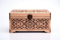 crafted wooden box with intricate joints on white background Royalty Free Stock Photo