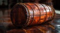 A crafted wooden "Raban" drum, a traditional instrument used during Sinhalese New Year celebrations. The drum is