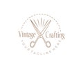 Crafting and craft, sewing, scissors and sewing stitch, logo design. Tailor, tailoring, needlework and sphere of services, vector