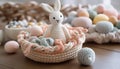 Crafting a cute woolen rabbit toy for a baby celebration generated by AI