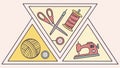 Crafting and Sewing Tools in Triangular Frame, vector design Generative AI Royalty Free Stock Photo