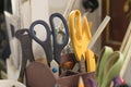Crafting tools organizing for creativity in a workshop Royalty Free Stock Photo