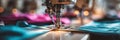 Crafting Vibrant Textiles Using a Sewing Machine in a Bright Workshop Setting Royalty Free Stock Photo