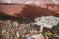 Craftman building a stair with a bricklayer and cement