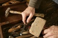 Craftman carpenter hand tools artist Royalty Free Stock Photo