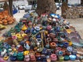 Crafts displayed for sale in a street in Chefchaouen Royalty Free Stock Photo