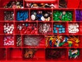Crafts Jewelry Supplies in red storage box Royalty Free Stock Photo