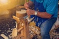 Craftsman carpenter builds wooden tools