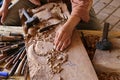 Craftsman carving wood Royalty Free Stock Photo