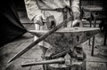 Craftsman forging a sword with a hammer blow Royalty Free Stock Photo