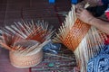 craftsman hands working basketry background Royalty Free Stock Photo