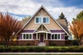 craftsman house, central gable with unusual trilateral design Royalty Free Stock Photo