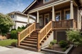 craftsman house with newly constructed porch, featuring wooden steps and railing Royalty Free Stock Photo